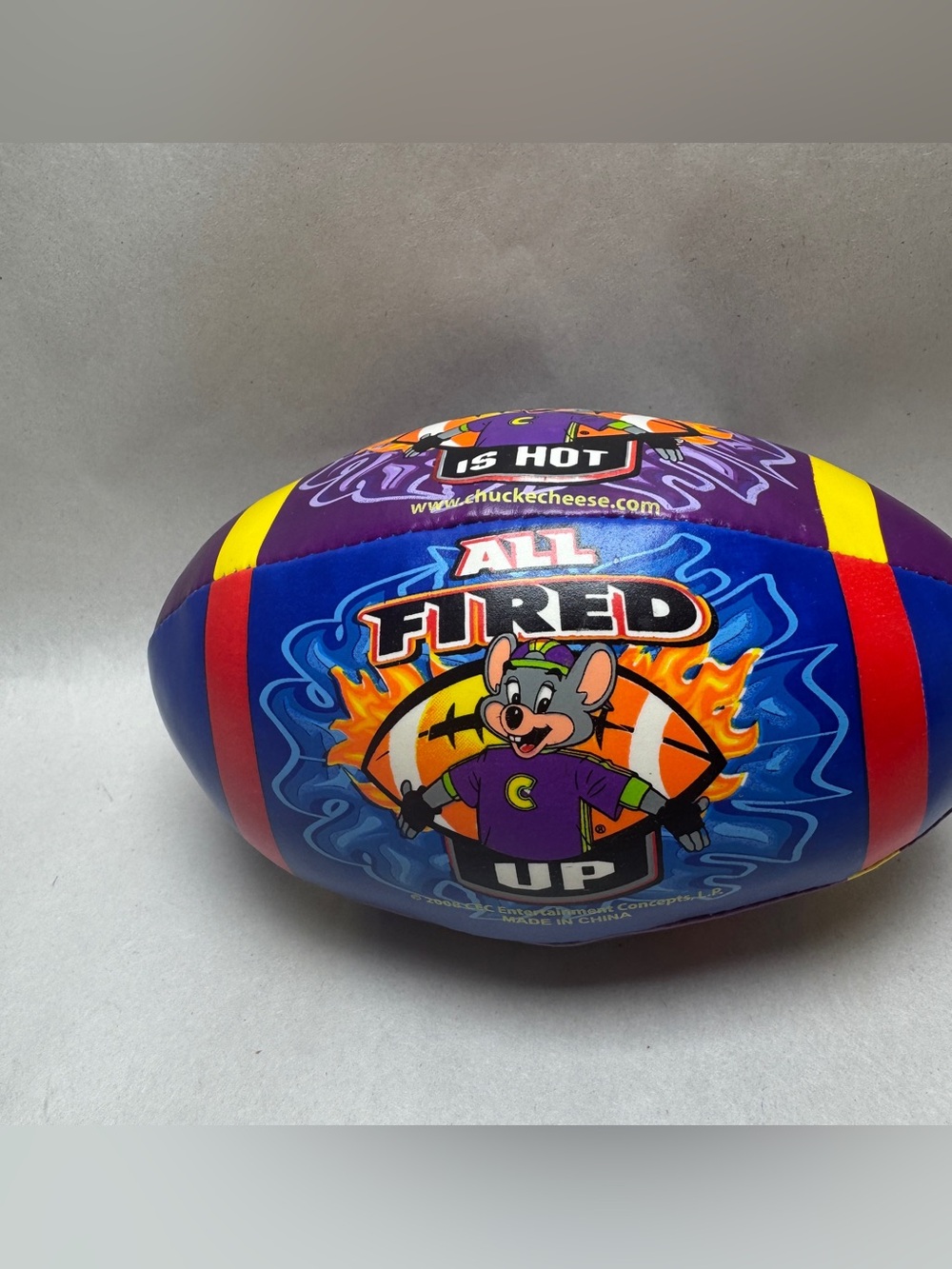Chuck E Cheese Foam Vinyl Football 6" Retro Toy Prize Year 2008 Graphic Print